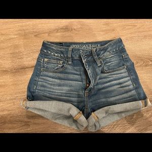 American Eagle Size 00 High-rise Shortie Super Super Stretch Denim Shorts